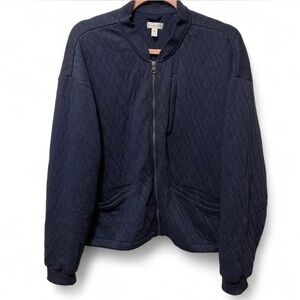 Garnet Hill 100% Organic Cotton Navy Quilted Bomber Jacket
